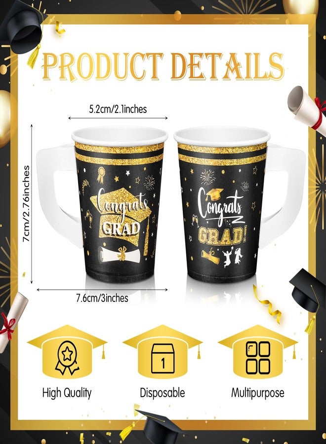 ماكس تشيك مجموعة ماكس تشيك من 75 قطعة من زينة التخرج، أكواب ورقية للآيس كريم سعة 7 أونصات بمقابض، تهانينا للخريجين، أكواب مشروبات باردة للاستخدام مرة واحدة من دفعة 2025، أكواب شوكولاتة باردة، شاي، قهوة، لوازم حفلات العطلات (أسود) - Image 3